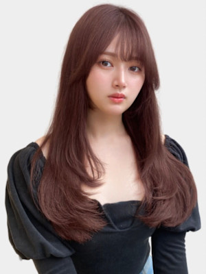 韓国ヘア　セミロング　顔周りカット　くびれヘア　透明感カラー