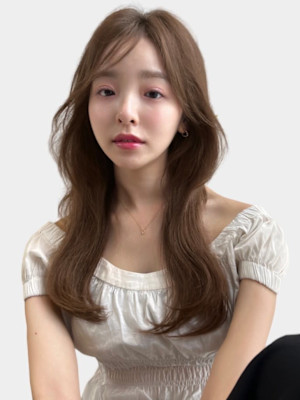 韓国風/セミロング/顔周りカット/くびれヘア/透明感カラー