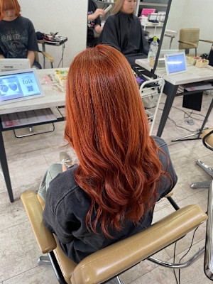 オレンジブラウンケアブリーチロングレイヤー所沢練馬ひばりヶ丘