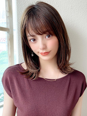 前髪/ネビージュ/ボブルフ/レイヤーカット/黒髪/結べるボブ