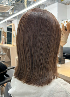 ミディアム/切りっぱなしボブ/艶カラー/水素ケア【藤原】