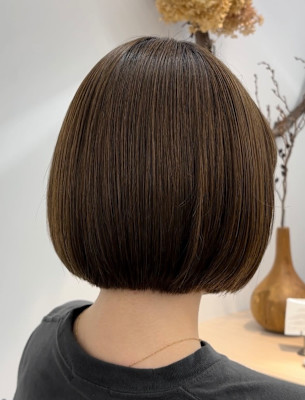 ミニボブ/切りっぱなし/艶カラー/水素ケア【藤原】