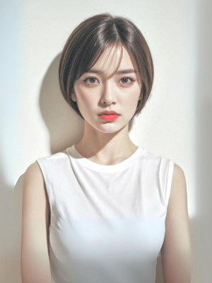 前下がりショートボブ　丸みショート　20代30代40代　前髪