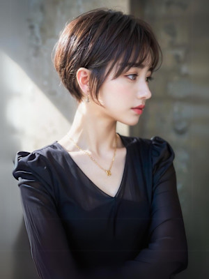 20代30代40代50代ひし形丸み絶壁解消ショート黒髪