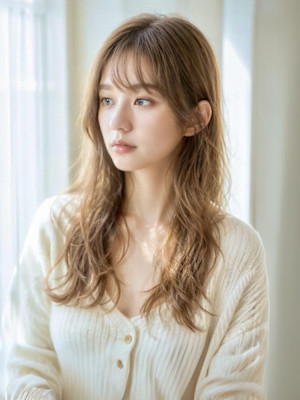 斜めバング グレージュ シルキーベージュ レイヤーカット