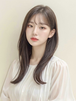 くびレイヤー前髪エモージュ小顔レイヤーカットシアベージュ