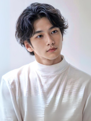 スーツ短髪ツーブロック束感モテる黒髪シークレットパーマ