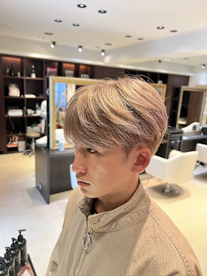 メンズ韓国ヘア ホワイトブロンド シースルーマッシュ ブリー