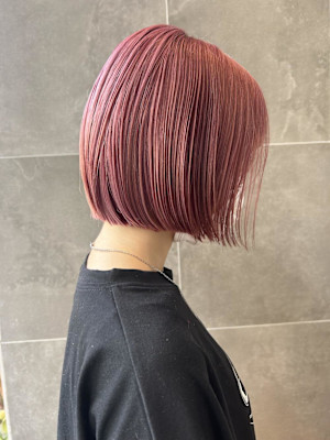 ピンクダブルカラー×ボブ