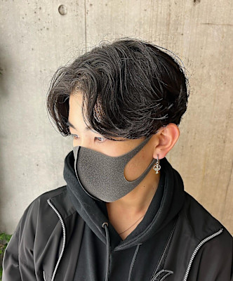 メンズ韓国ヘア カルマパーマ S字バング 原宿 表参道 明治