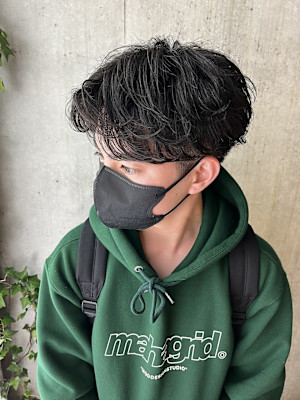 ツーブロックマッシュ ワンカールパーマ 原宿 メンズショート