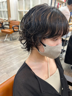 ウェット感◎丸みショートハイライトニュアンスパーマ