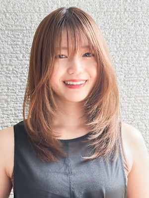 ベージュ/くびレイヤー/ミディアム/20代30代40代