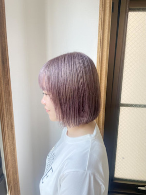 ピンクベージュ/ハイトーンボブ/ベージュカラー