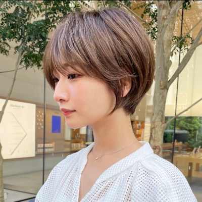 大人ショートボブ丸みショートカットマッシュショート前髪あり