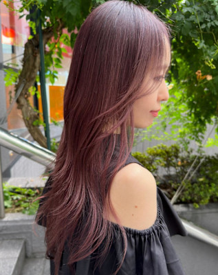 秋色ピンクヘアーワインレッド カシスレッド