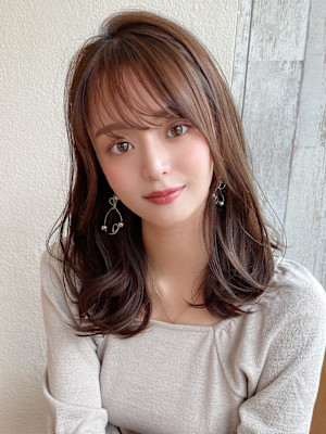 前髪/ネビージュ/ボブルフ/レイヤーカット/黒髪/結べるボブ