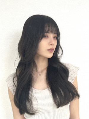 韓国風レイヤー大人黒髪ロングウェーブ巻きヨシンモリ上品