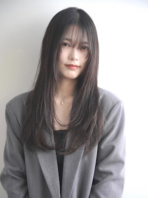 韓国風レイヤー大人黒髪ロングシースルーバングヨシンモリ