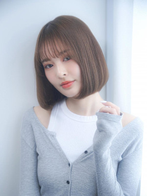 韓国風タッセルボブ大人上品シースルーバングアッシュおしゃれ