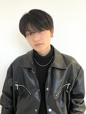 韓国風シースルーマッシュメンズ黒髪短髪スーツ2ブロ流行