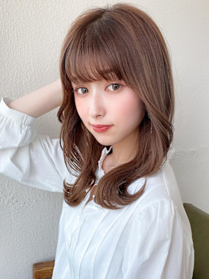 前髪/ネビージュ/ボブルフ/レイヤーカット/黒髪/結べるボブ