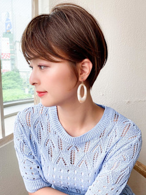 小顔/ネビージュ/マロンベージュ/ショートボブ/ワンレン