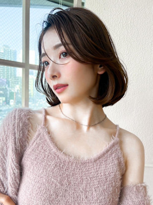  大人ボブ/小顔/ボブ/30代40代/ネビージュ/ワンレン 