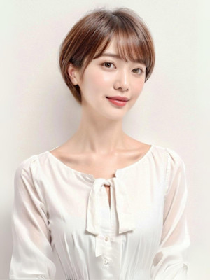 大人かわいいミルクティーブラウン 耳かけショートボブ