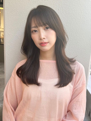 韓国風/セミロング/顔周りカット/くびれヘア/透明感カラー