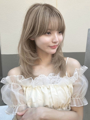 ハイトーンセミロング/顔周りカット/レイヤー/透明感カラー