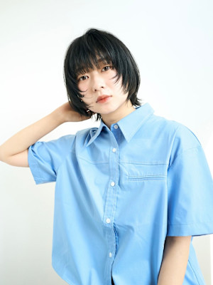 ショート/小顔/ニュアンスパーマ/黒髪/ネビージュ[原宿]