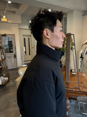 スパイキーショート/メンズカット/ナチュラルパーマ/ストレー