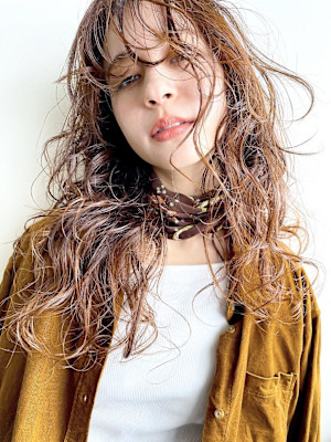 brown beige×bouncy wave＃くしゃパーマ