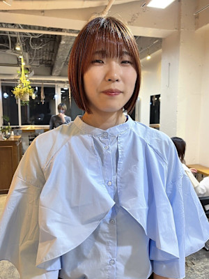 黒髪/グレーベージュ/ボブ/レイヤー/前髪カット/髪質改善