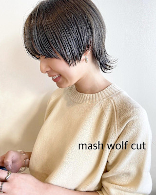 ブリーチなしオリーブグレージュ×マッシュウルフ