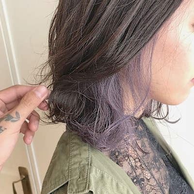 【SATOSHI】インナーカラー×パープルアッシュ×ワンレン