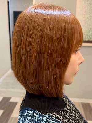 小顔ワンレンボブ×オレンジベージュ