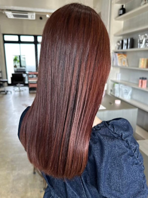髪質改善カラー マロンベージュ 艶髪ストレート 韓国ヘア