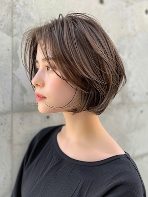 20代30代40代前髪あり耳掛け丸みくびれショートボブ