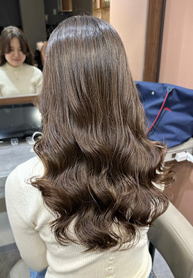 韓国風パーマ/コテ巻き風パーマ/ベージュカラー/透明感カラー