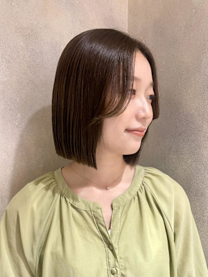 韓国風ボブ×切りっぱなし×秋カラー×ベージュ×20代30代