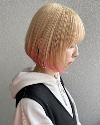 エンドカラー_ホワイトブロンド_毛先カラーピンク