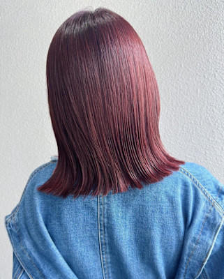 ワインレッド_チェリーレッド_切りっぱなしボブ