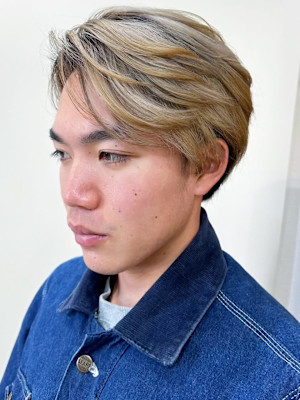 30代40代メンズサイドパート外国人風カラーホワイトベージュ