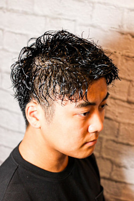 アップバング×パーマ