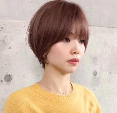 ゆとりショートボブ×ピンクベージュ