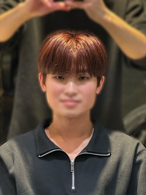 韓国ヘア シースルーマッシュ カラー レッド メンズ 表参道