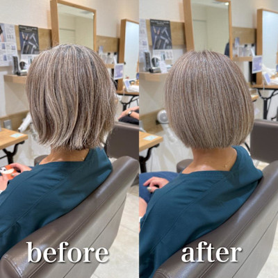 白髪ぼかしハイライトカラー30代40代50代ブルーグレージュ