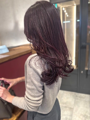 カシスラベンダー　ブリーチなしカラー　透明感カラー　艶髪